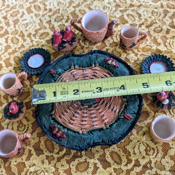 Miniature Resin 11 PC Christmas Cardinal Tea Set 1990's - Picture 5 of 10